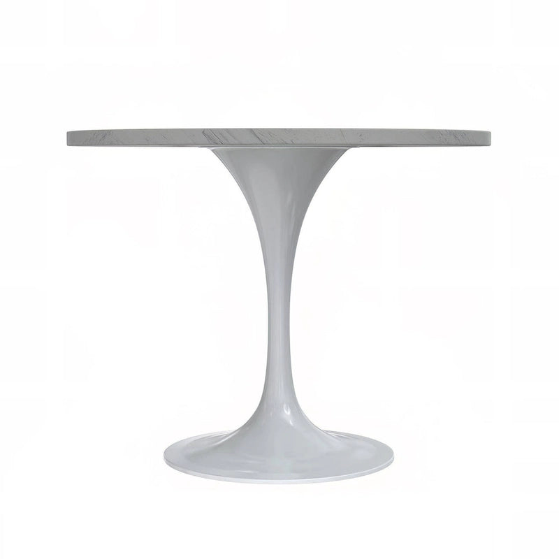 Table à manger ronde avec plateau en résine blanche et pied central en acier blanc