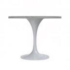 Table à manger ronde avec plateau en résine blanche et pied central en acier blanc