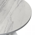Table à manger ronde avec plateau en résine blanche et pied central en acier blanc