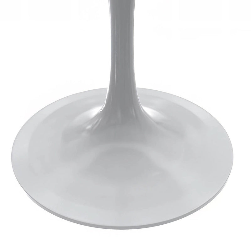 Table à manger ronde avec plateau en résine blanche et pied central en acier blanc