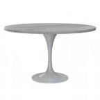 Table à manger ronde avec plateau en résine blanche et pied central en acier blanc