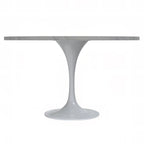 Table à manger ronde avec plateau en résine blanche et pied central en acier blanc