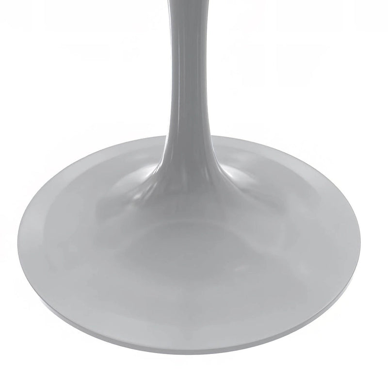 Table à manger ronde avec plateau en résine blanche et pied central en acier blanc