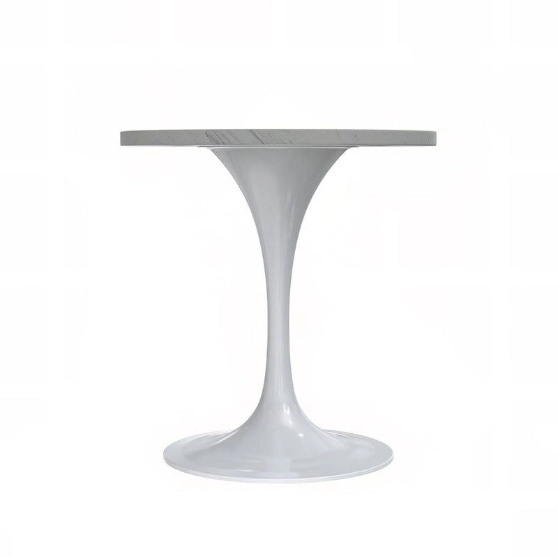 Table à manger ronde avec plateau en résine blanche et pied central en acier blanc