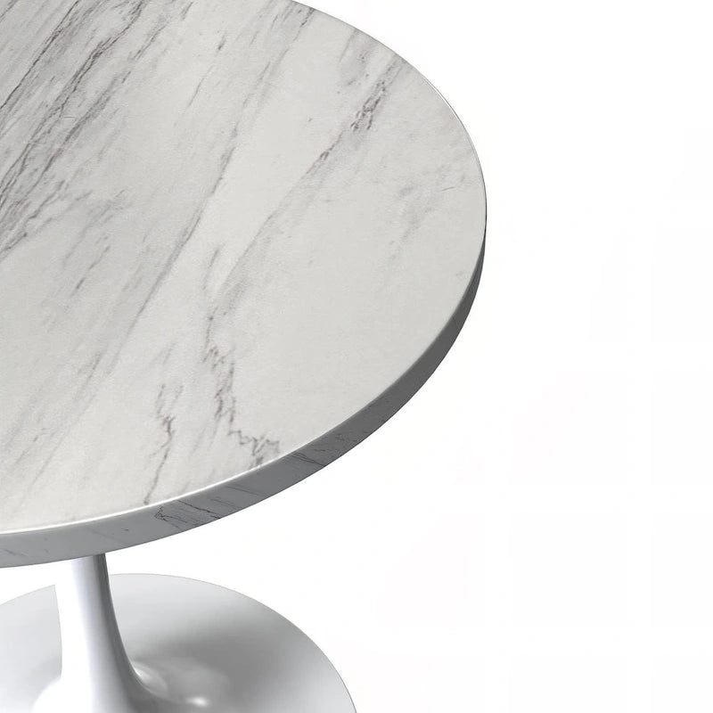 Table à manger ronde avec plateau en résine blanche et pied central en acier blanc