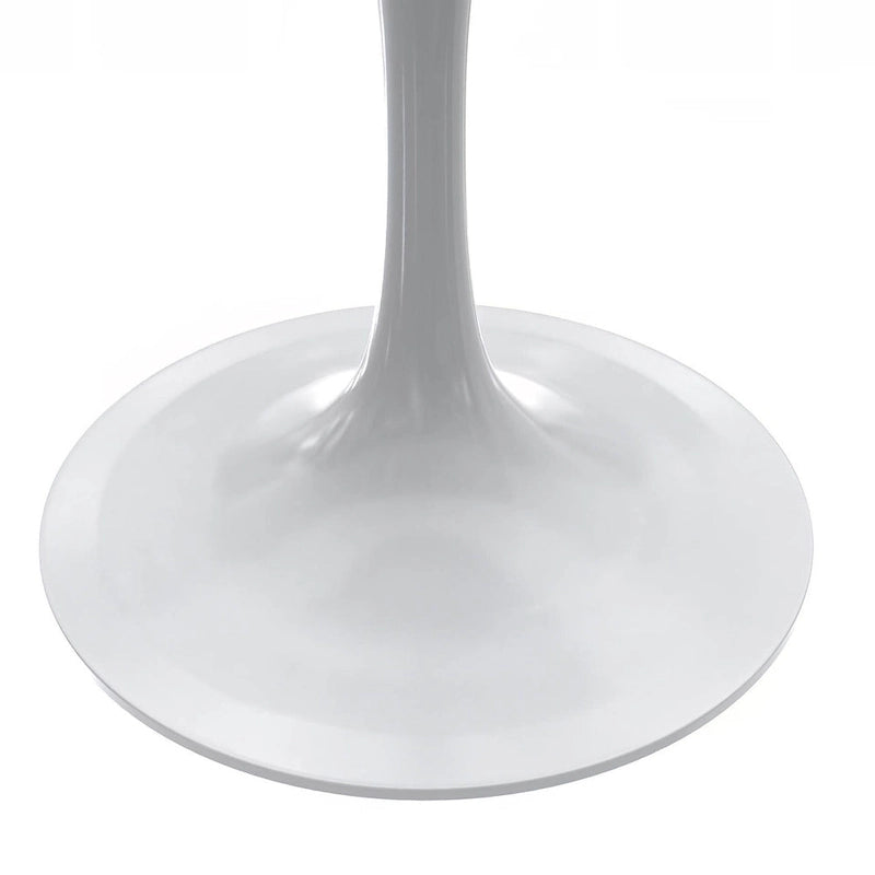 Table à manger ronde avec plateau en résine blanche et pied central en acier blanc