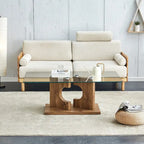 Table basse rectangulaire avec plateau en verre trempé et pieds en MDF