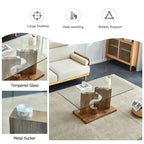 Table basse rectangulaire avec plateau en verre trempé et pieds en MDF