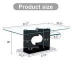 Table basse rectangulaire avec plateau en verre trempé et pieds en MDF