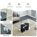 Table basse rectangulaire avec plateau en verre trempé et pieds en MDF